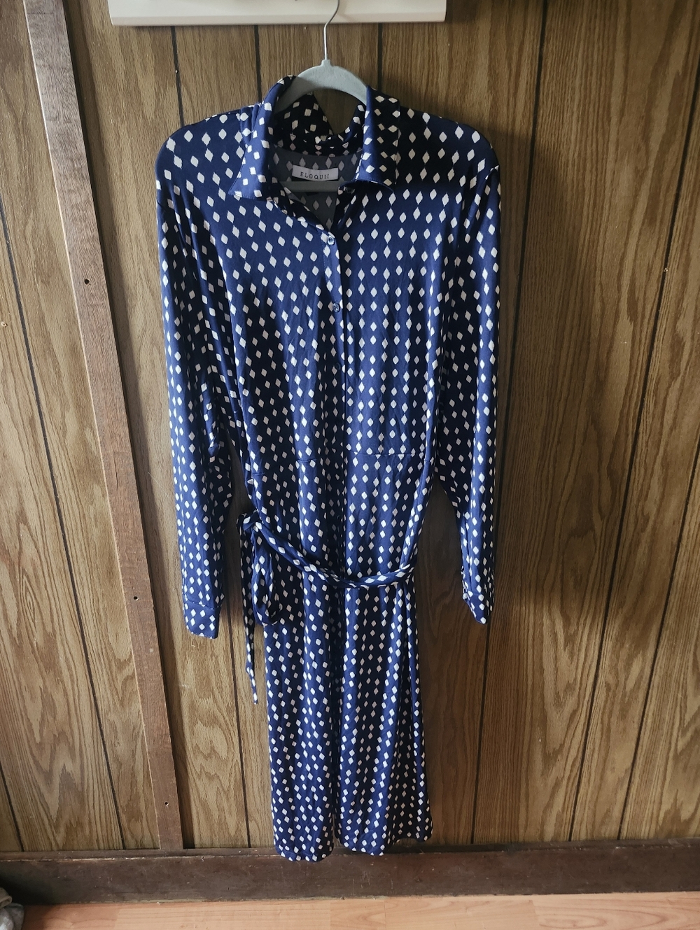 ELOQUII Elements Size 24 Contemporary Navy Geometric Shirt Dress Plus Size Chic - Picture 2 of 6